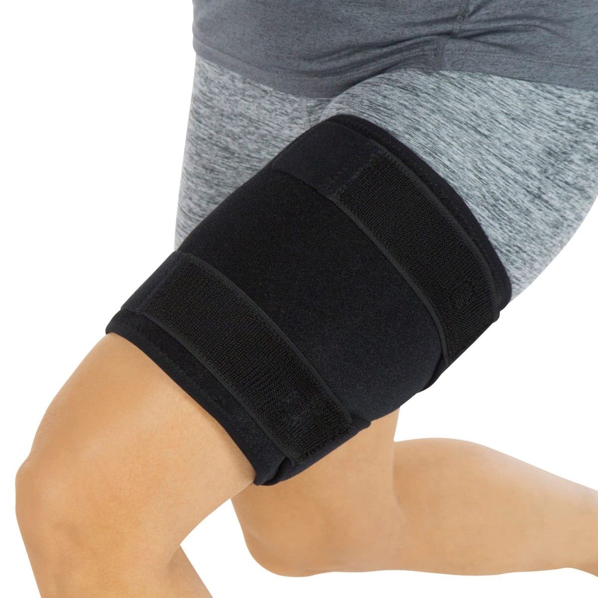 Thigh Brace,Hamstring Quad Wrap,Adjustable Compression Sleeve Support for Pulled Groin Muscle,Sprains,Quadricep,Tendinitis,Workouts,Sports Recovery (Black)