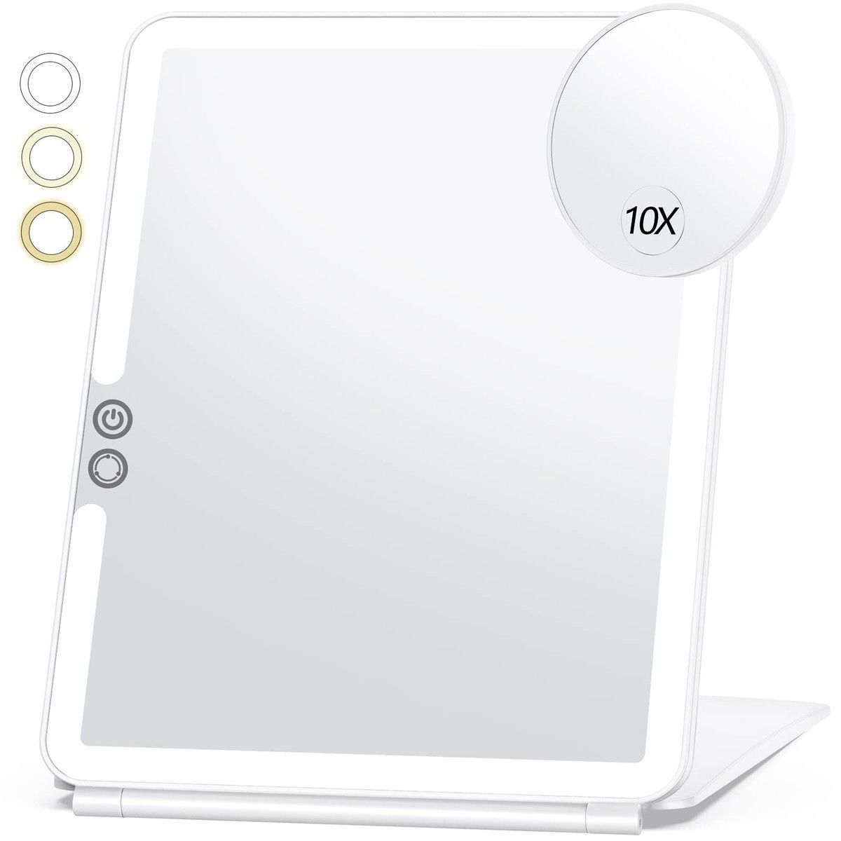 Large Travel Makeup Mirror with 10X Magnifying Mirror,Travel Lighted Makeup Mirror,3 Color Lighting,Rechargeable 2000mAh Batteries,Portable Ultra Slim Vanity Mirror