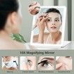 Large Travel Makeup Mirror with 10X Magnifying Mirror,Travel Lighted Makeup Mirror,3 Color Lighting,Rechargeable 2000mAh Batteries,Portable Ultra Slim Vanity Mirror