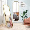 Hexagonal Free Standing Mirror Full Length Gold Floor Vanity Foldable Stand Metal Frame