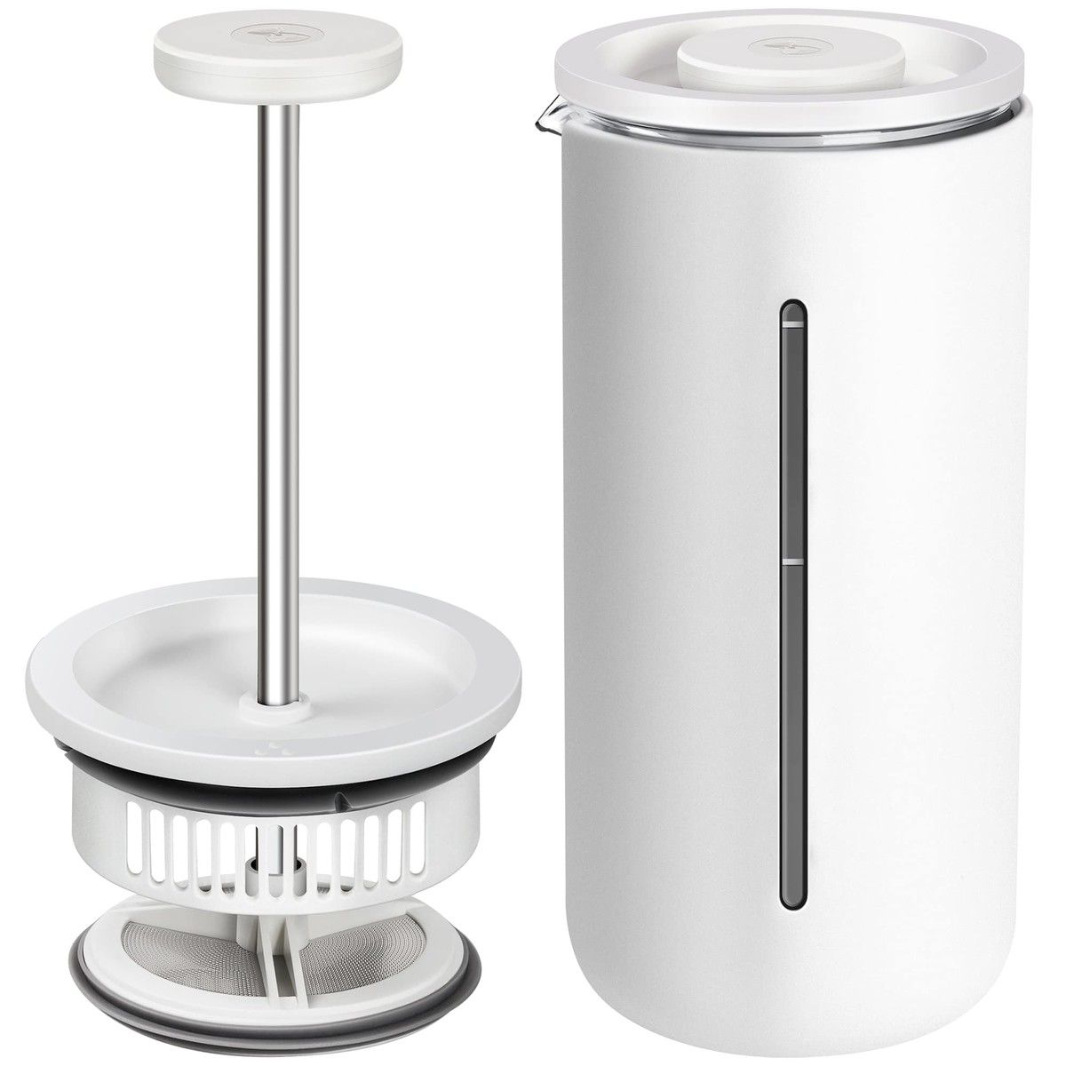 Travel French Press Coffee Maker,Heat Resistant Borosilicate Glass French Press with Stainless Steel Filter,Portable Coffee & Tea Maker for Camping,Office,15oz - White