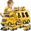 Construction Toddler Truck Toys,5-in-1 Friction Power Vehicle Car Toy,Carrier Truck Toys,Christmas Birthday Gifts,Age 3+