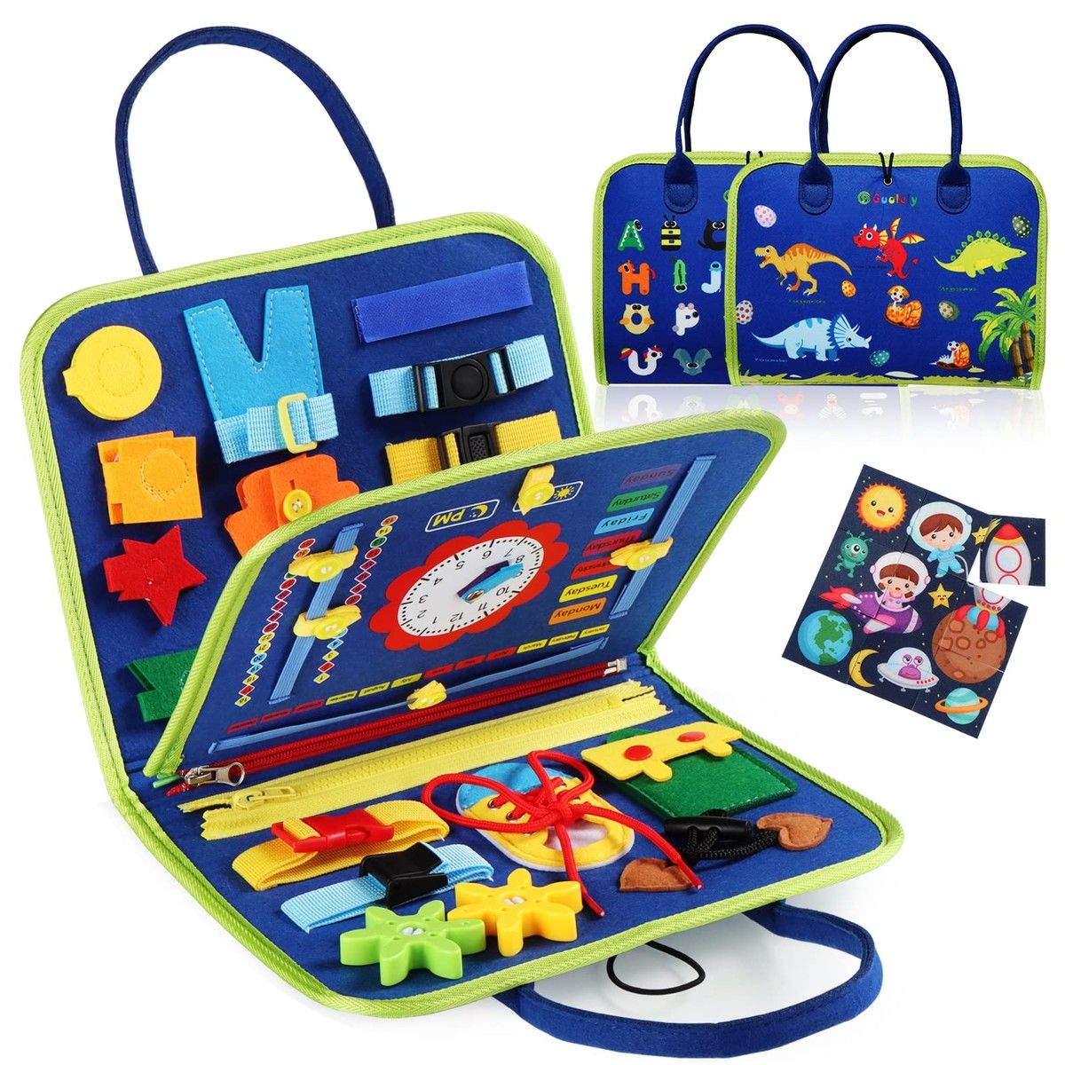 Busy Board Montessori Toy,Educational Activity Developing Sensory Board for Fine Basic Dress Motor Skills,Travel Toys for Plane Car,Age3+ (Blue)