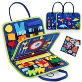Busy Board Montessori Toy,Educational Activity Developing Sensory Board for Fine Basic Dress Motor Skills,Travel Toys for Plane Car,Age3+ (Blue)