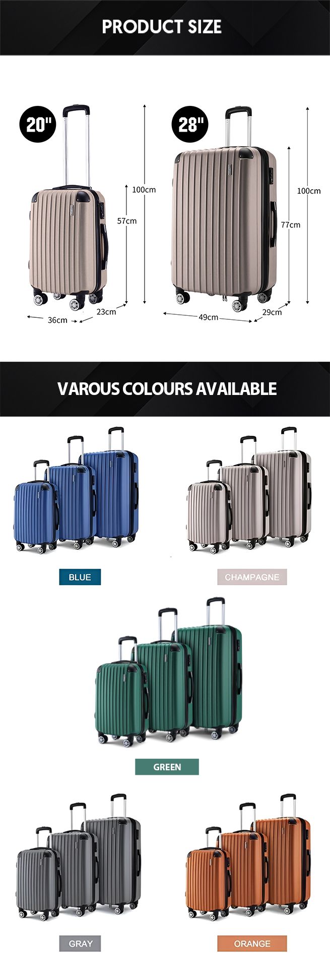 2 Piece Suitcases Luggage Set Carry On Travel Case Cabin Hard Shell