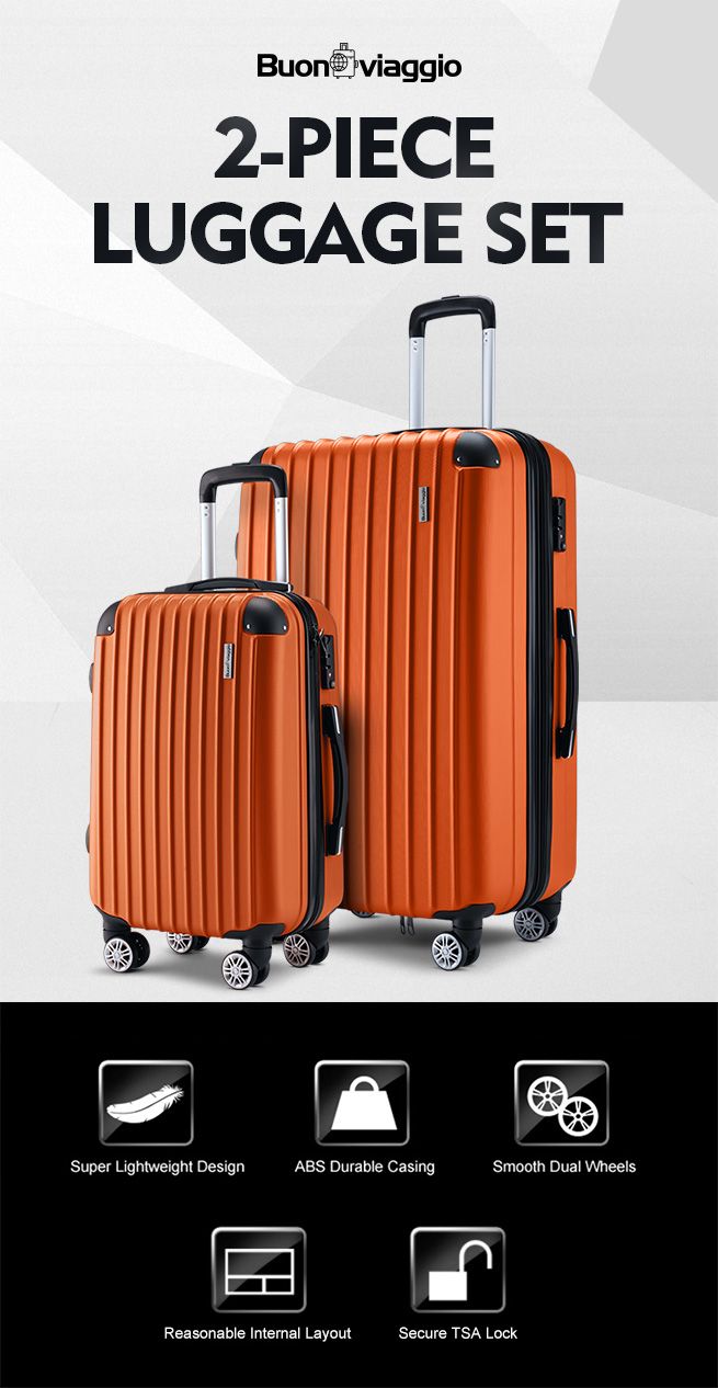 2 Piece Luggage Set Carry On Suitcases Travel Case Cabin Hard Shell