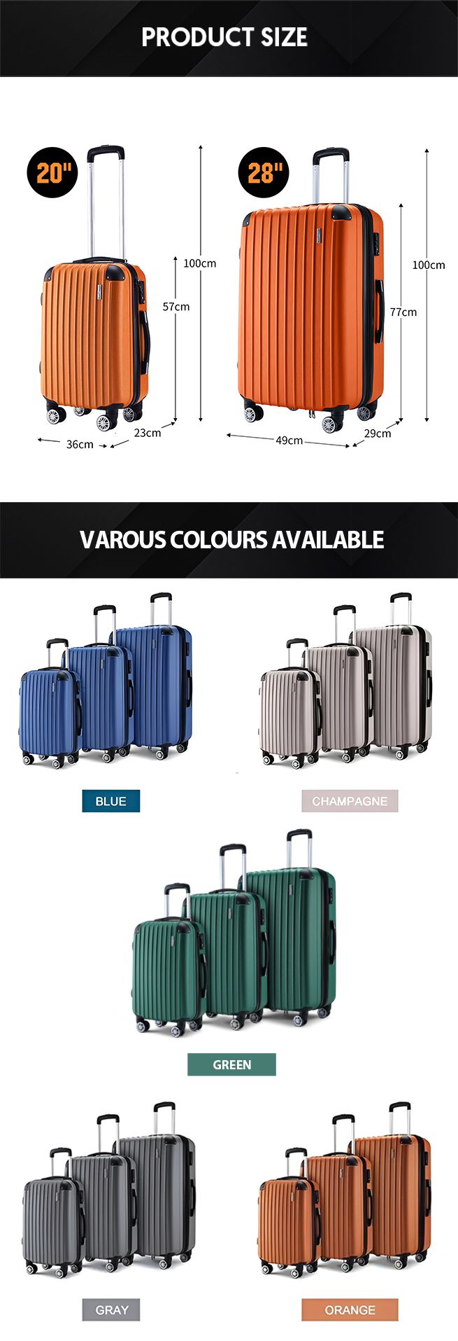 2 Piece Luggage Set Carry On Suitcases Travel Case Cabin Hard Shell