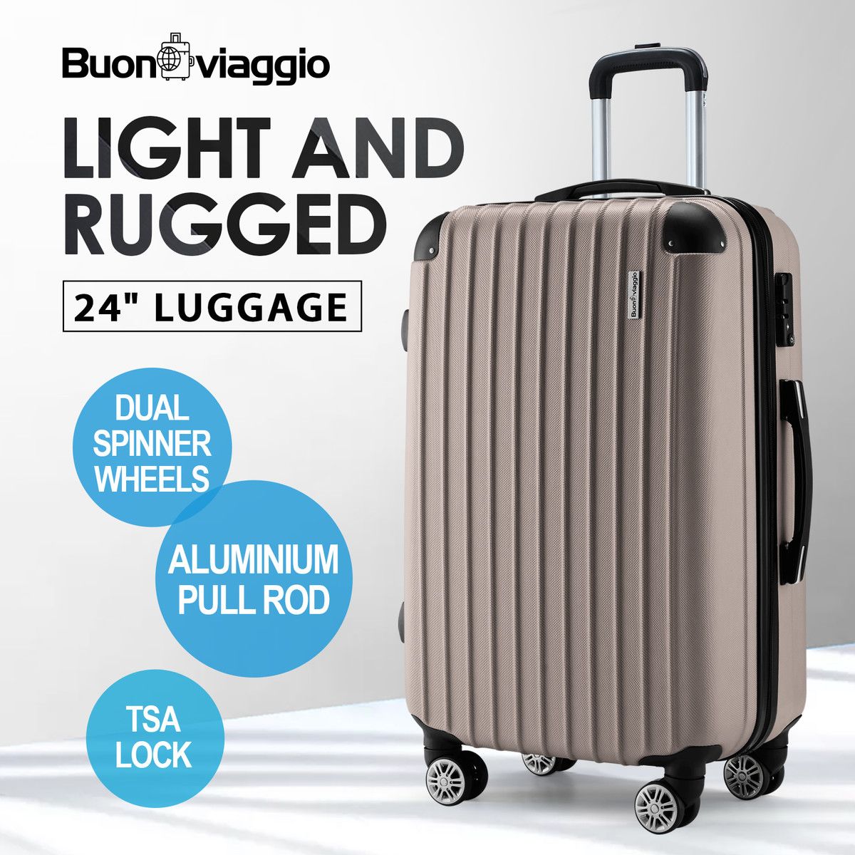 Suitcase Hard Shell Checked Luggage Cabin Case Travel Baggage Lightweight Travelling Bag 4 Wheel Rolling Trolley TSA Lock 24 Inch