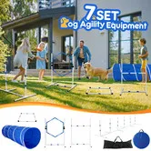 Dog Agility Equipment 7PCS Set Obstacle Course Pet Training Supplies Toys Jump Hurdle Tunnel Weave Poles Pause Box Carry Bags