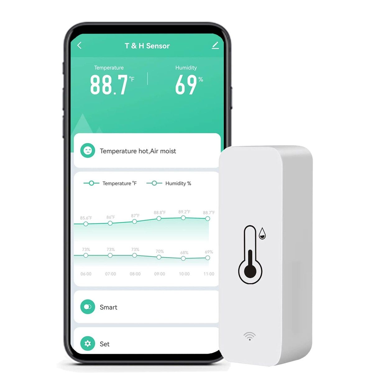 WiFi Humidity Temperature Monitor Smart Indoor Hygrometer Thermometer Remote Alert Precision TUYA App Control Alexa Compatible