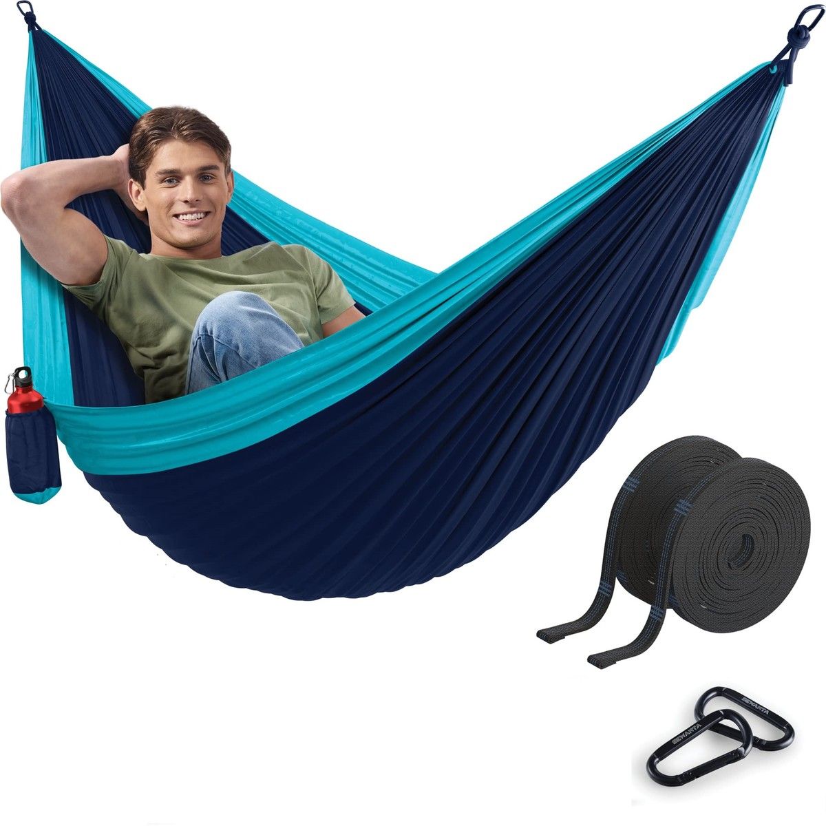 Durable Hammock 400lb Capacity,Lightweight Nylon Camping Hammock Chair,Double or Single Sizes w/Tree Straps and Attached Carry Bag (Navy,Medium)