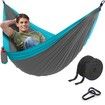 Durable Hammock 400lb Capacity,Lightweight Nylon Camping Hammock Chair,Double or Single Sizes w/Tree Straps and Attached Carry Bag (Light Grey & Blue)