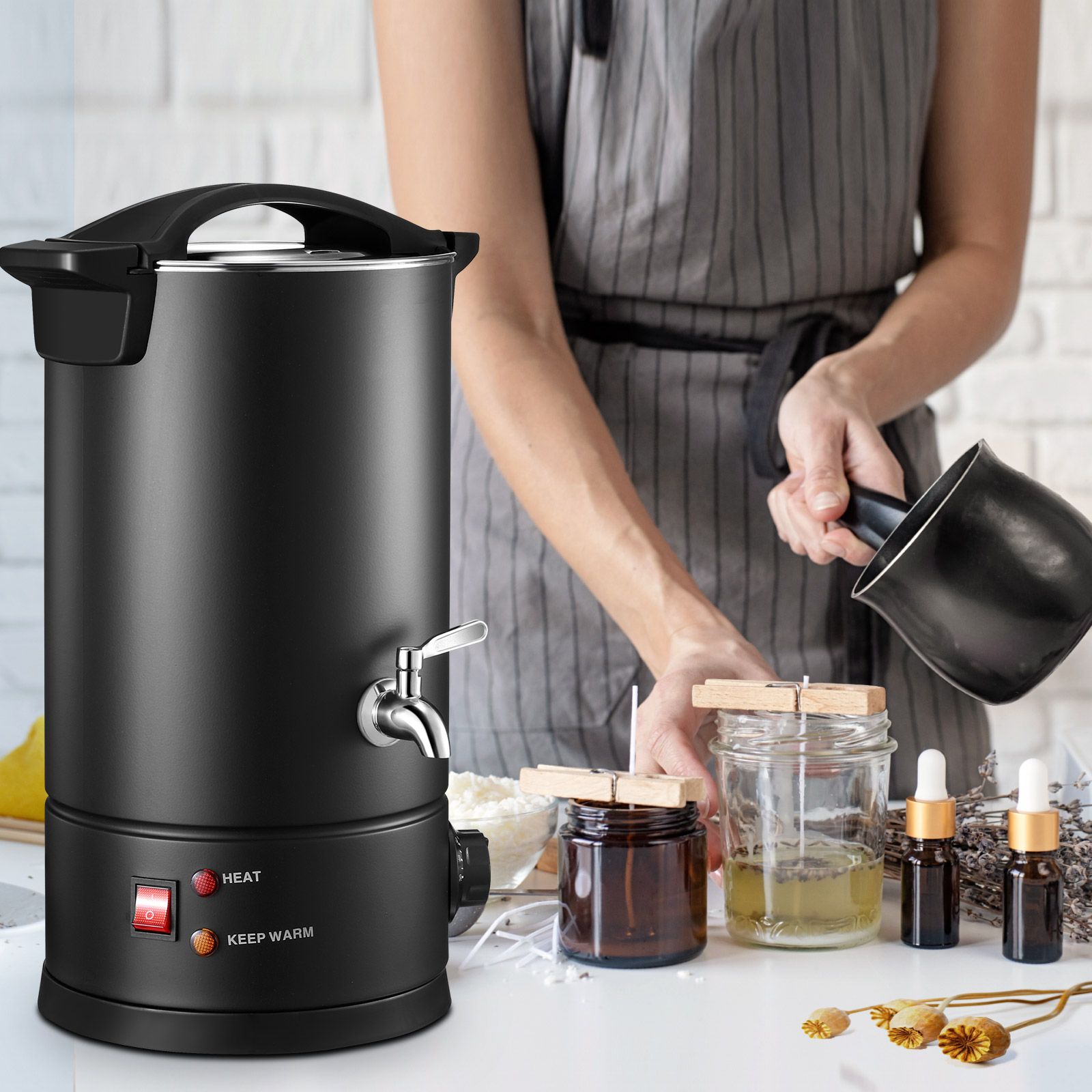 Electric Wax Melter 5L Candle Making Melting Pot Furnace Spout Soy Bees Soap Home Commercial Maker Machine 1800W Temperature Control