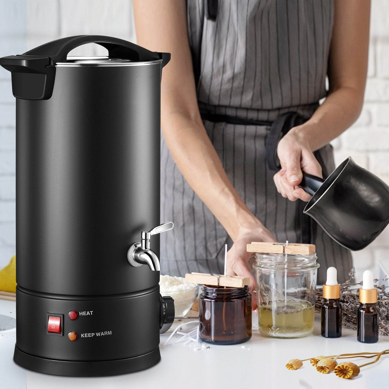 5.7L Wax Melter Candle Making 1800W Melting Pot Furnace Quick Pour Spout Temperature Control Electric Home Commercial Soy Soap Maker Machine