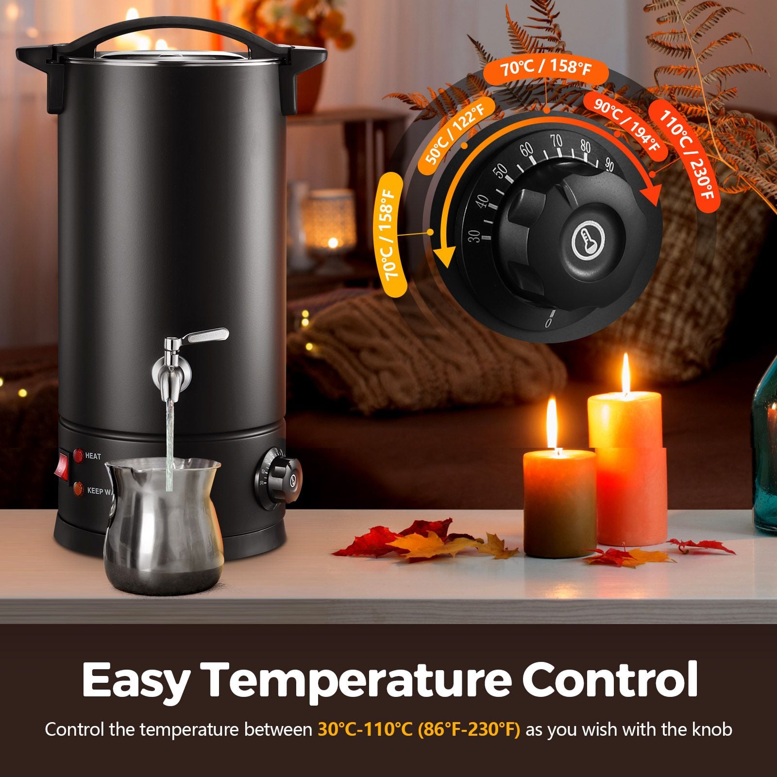 5.7L Wax Melter Candle Making 1800W Melting Pot Furnace Quick Pour Spout Temperature Control Electric Home Commercial Soy Soap Maker Machine