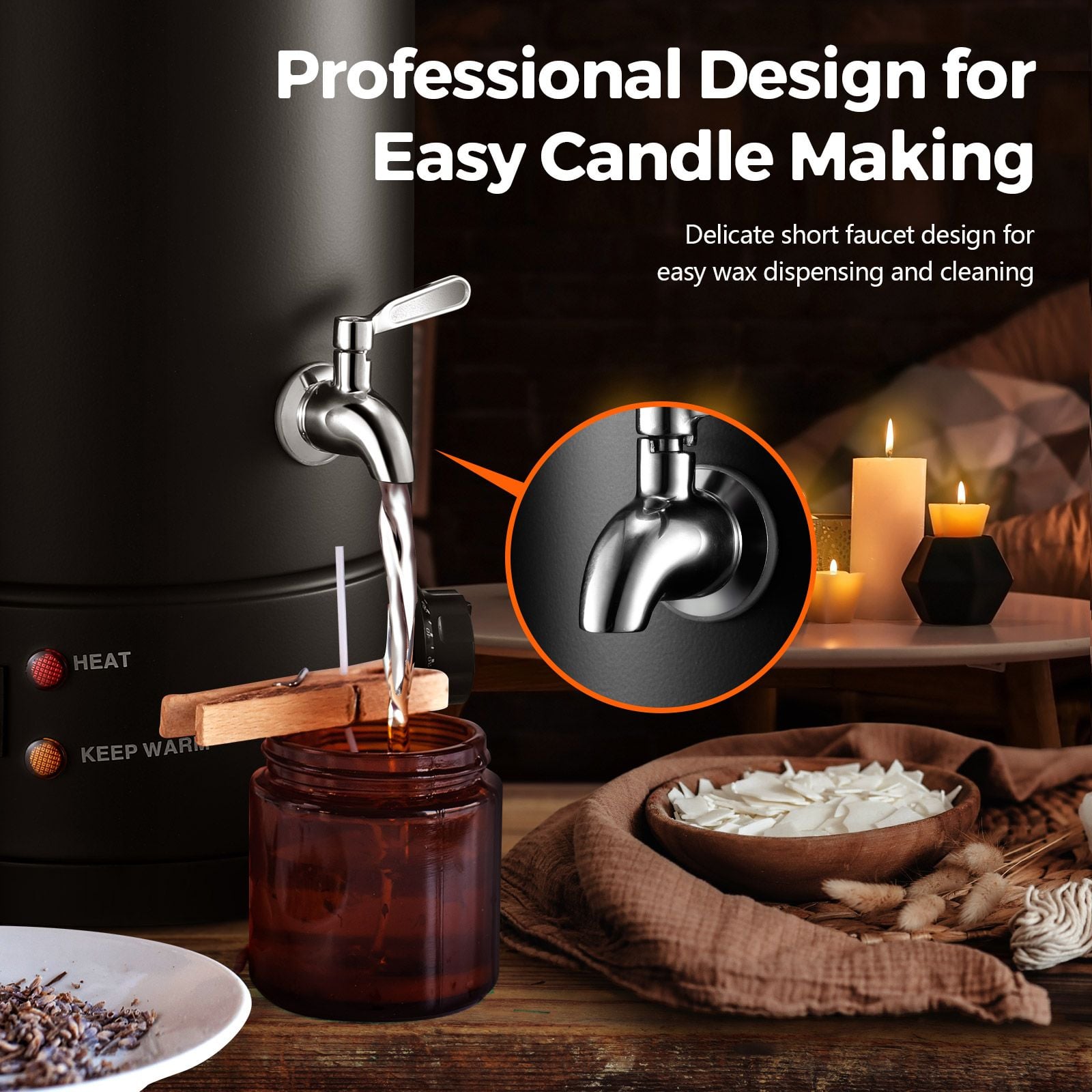 5.7L Wax Melter Candle Making 1800W Melting Pot Furnace Quick Pour Spout Temperature Control Electric Home Commercial Soy Soap Maker Machine