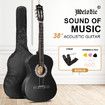Melodic 38 Inch Folk Dreadnought Acoustic Guitar Pack Classical Cutaway Black