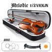1/2 Acoustic Violin Kit 4 Strings Natural Varnish Finish w Case Bow Rosin Melodic
