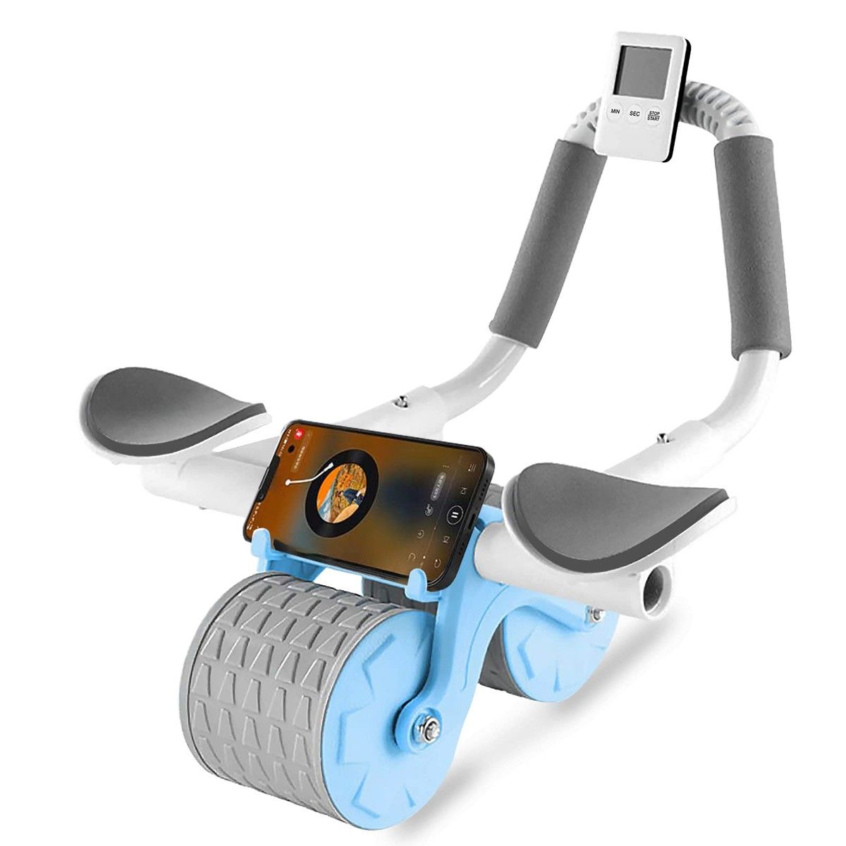 Timer Ab Abdominal Exercise Roller Elbow Support,abs Roller Wheel core Exercise Equipment, Automatic Rebound Abdominal Wheel (Sky Blue)