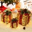 Set of 3 Christmas Rattan Lighted Gift Boxes,60 LED Christmas Box Decorations,Presents Boxes with Ribbon Bows for Xmas Tree,Yard,Home,Indoor Outdoor Christmas Decorations (Rattan)