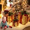 Set of 3 Christmas Rattan Lighted Gift Boxes,60 LED Christmas Box Decorations,Presents Boxes with Ribbon Bows for Xmas Tree,Yard,Home,Indoor Outdoor Christmas Decorations (Rattan)