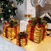 Set of 3 Christmas Rattan Lighted Gift Boxes,60 LED Christmas Box Decorations,Presents Boxes with Ribbon Bows for Xmas Tree,Yard,Home,Indoor Outdoor Christmas Decorations (Rattan)
