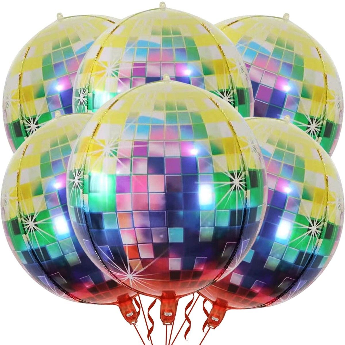 Colorful Disco Ball Balloons 22 Inch 6 Pack 4D Sphere Round Metallic Disco Balloons for Disco Party Decorations Retro Party Decorations