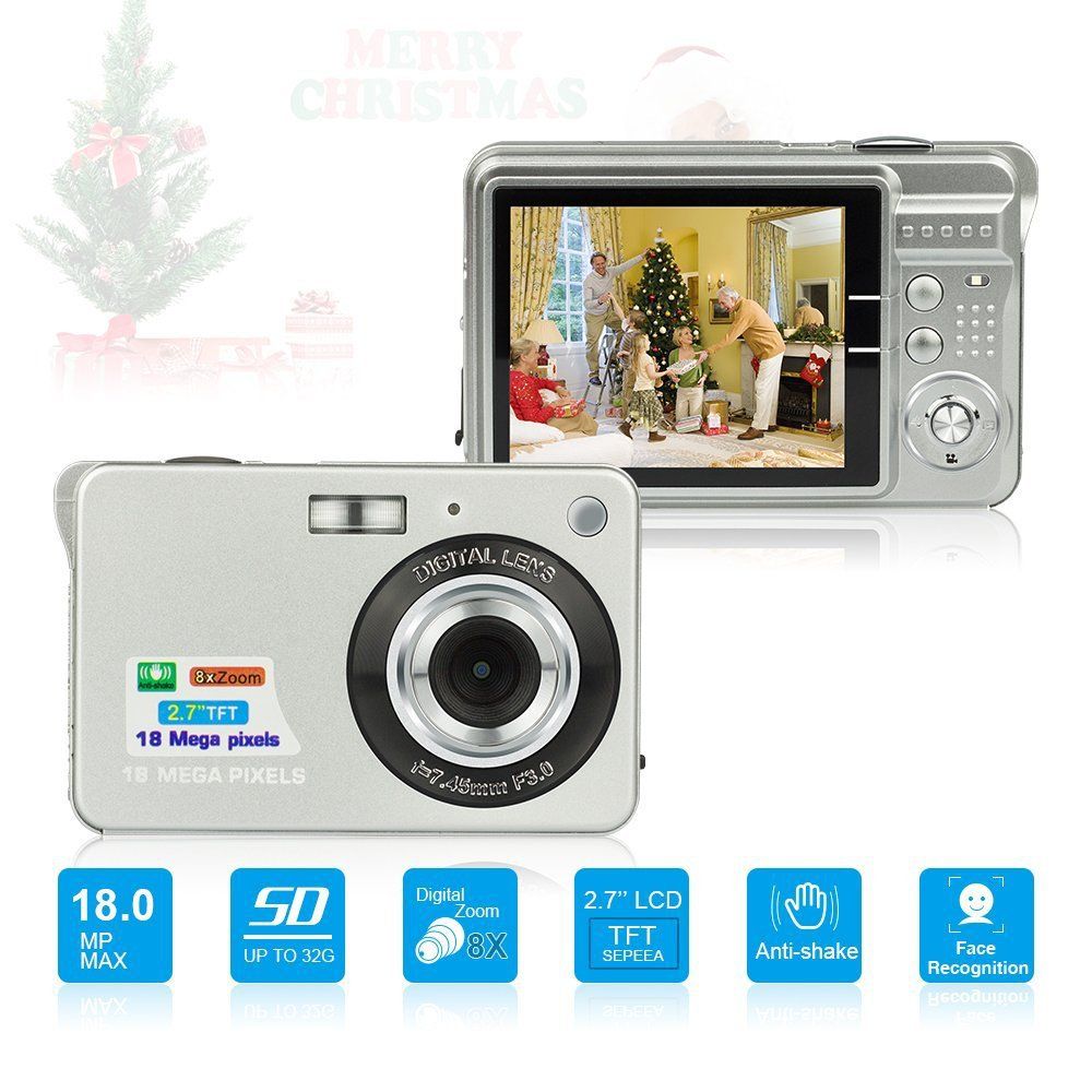 Digital Camera, Compact Camera 2.7 Inch 8X Digital Zoom Camera 18MP Teen Camera Digital Portable Mini Cameras Pocket Selfie HD Student Digital Camera Color Silver