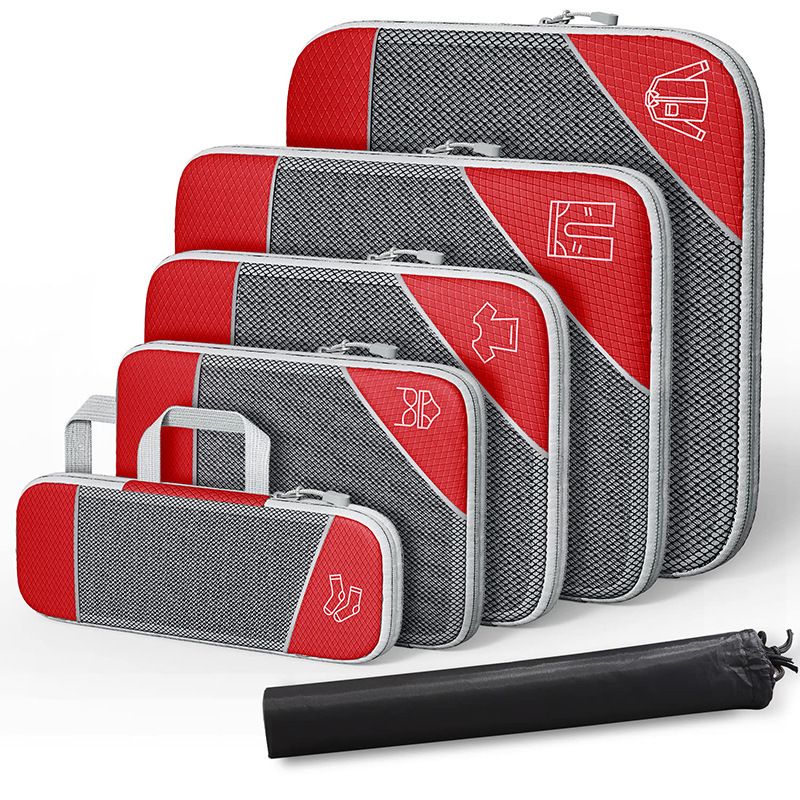 Compression Packing Cube for Suitcase, 6 Pcs Travel Luggage Organizer (Red)