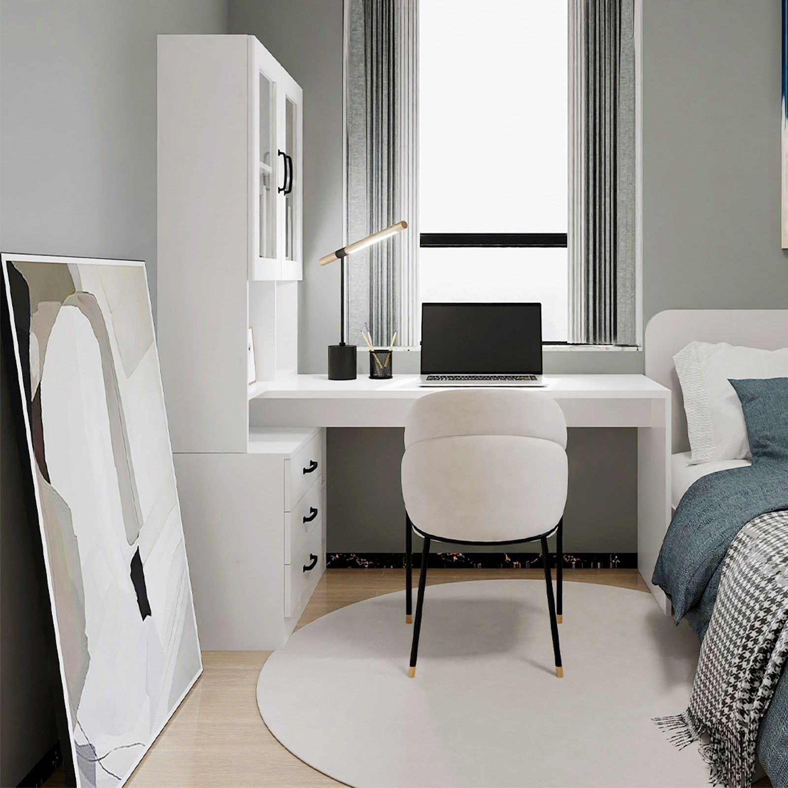 White Computer Desk Bookcase Office Study Writing Laptop Table Shelving