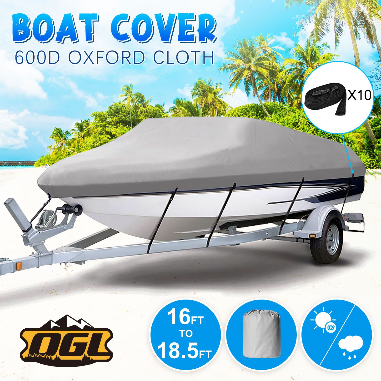 Universal Waterproof Duty Boat Cover 16-18Ft Silver For Fishing Boat Shelter