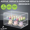 Cake Cabinet Display Cupcake Shelf 2 Tier Unit Acrylic Bakery Case Stand Muffin Donut Pastry Model Toy Showcase Countertop Flip-up Door 5mm