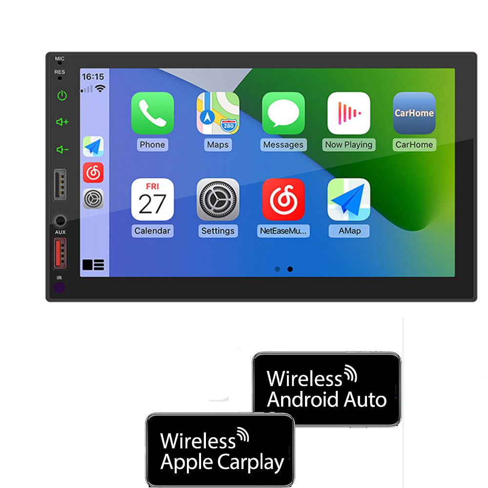 Double Din Car Stereo with Carplay and Android Auto with 7 Inch HD LCD Capacitive Touchscreen