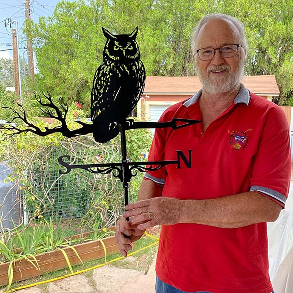 Weather Vane Owl Stainless Steel Weathervane Black Spray Paint Weathercock for Outdoor Sheds