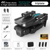 Triple-Camera Drone 4K HD Optical Flow Positioning 360° Obstacle Avoidance Foldable Quadcopter Wifi FPV 3 batteries