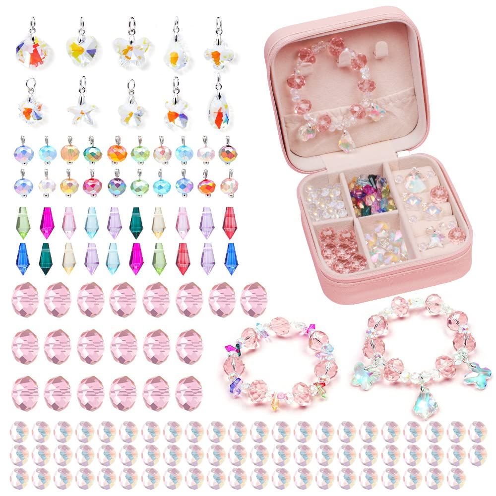 Jewelry Making Kit for Girls Jewelry Making Supplies Beads Charms Bracelets for DIY Craft Gifts Crystal Gifts for Girls,Girls Gifts Age 8-10 Col.Pink