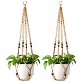 Macrame Plant Hanger Indoor Hanging Planter Basket with Wood Beads Decorative Flower Pot Holder No Tassels for Indoor Outdoor Boho Home Decor 90cm/35Inch,Brown,2Pack (POTS NOT Included)