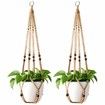 Macrame Plant Hanger Indoor Hanging Planter Basket with Wood Beads Decorative Flower Pot Holder No Tassels for Indoor Outdoor Boho Home Decor 90cm/35Inch,Brown,2Pack (POTS NOT Included)