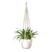 Macrame Plant Hanger Indoor Hanging Planter Basket with Wood Beads Decorative Flower Pot Holder No Tassels,90cm/35Inch,Ivory,1pcs (POTS NOT Included)