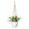 Macrame Plant Hanger Indoor Hanging Planter Basket with Wood Beads Decorative Flower Pot Holder No Tassels,90cm/35Inch,Ivory,1pcs (POTS NOT Included)