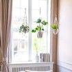 Macrame Plant Hanger Indoor Hanging Planter Basket with Wood Beads Decorative Flower Pot Holder No Tassels,90cm/35Inch,Ivory,1pcs (POTS NOT Included)