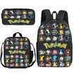 Pokemon Schoolbag Cartoon Cute Pikachu Primary School Student Backpack+Shoulder Bag+Pencil Case