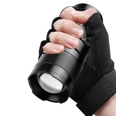 USB Recharging Flashlight, Skidproof Battery Indicator Micro Lamp Sturdy Outdoor Lighting Camping Hiking Defend