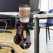 2 in 1 Desk Cup Holder and Headphone Hanger, Anti-Spill Cup Holder for Desk Table in Office and Home (Black)