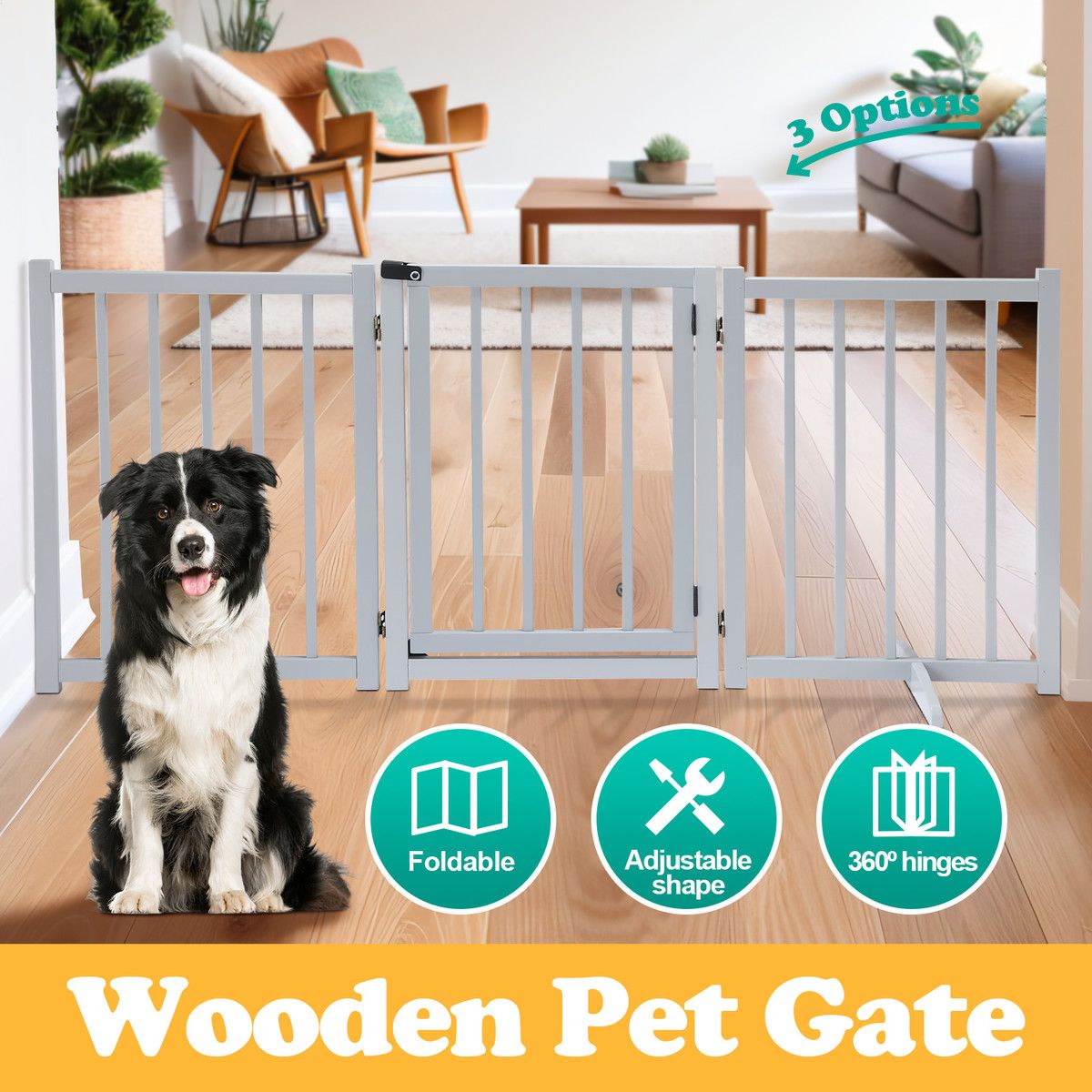 Puppy Gate Dog Fence Pet Safety Guard Indoor Wooden Playpen Foldable Freestanding Barrier Protection Net Stair Partition Dark Grey 3 Panels