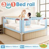 Kids Bed Rail 3 Piece Bedrails Queen Toddler Side Safety Guard Barrier Adjustable Child Cot Fence Baby Fall Protection Fabric Double Lock Smurfs