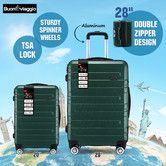 2 Piece Suitcases Luggage Set Carry On Travel Case Cabin Hard Shell Travelling Baggage Expandable Lightweight Rolling TSA Lock Green