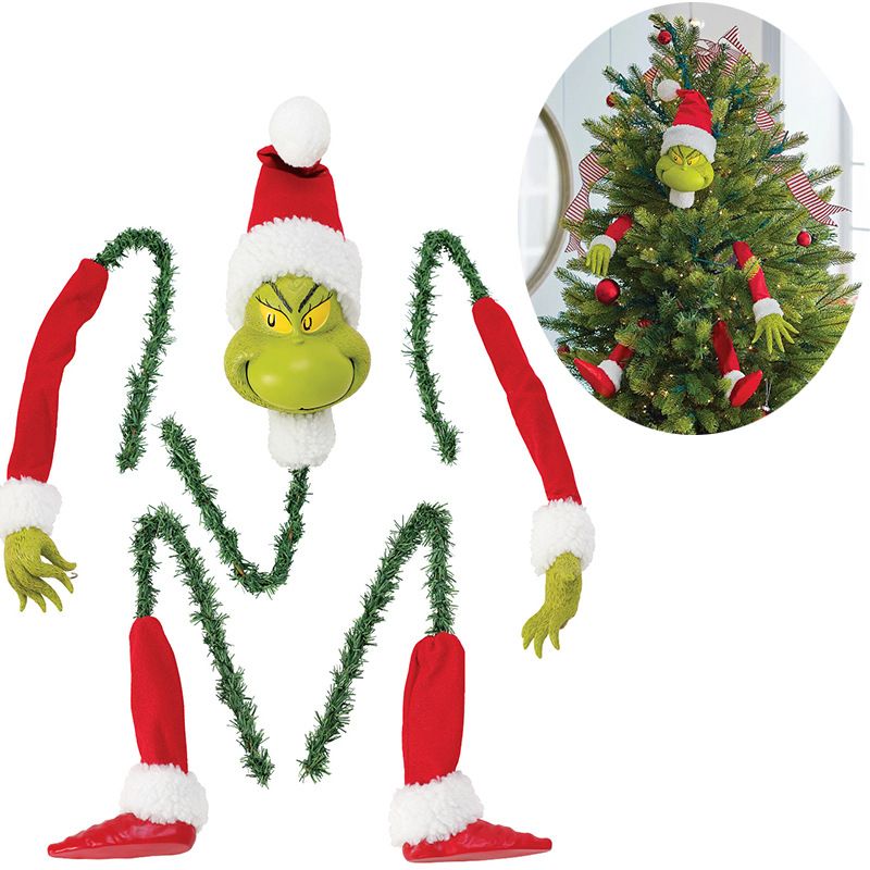 Grinch Christmas Tree Decoration Elf Head Arms Legs Stuck Tree Topper Garland Ornaments Christmas Decor