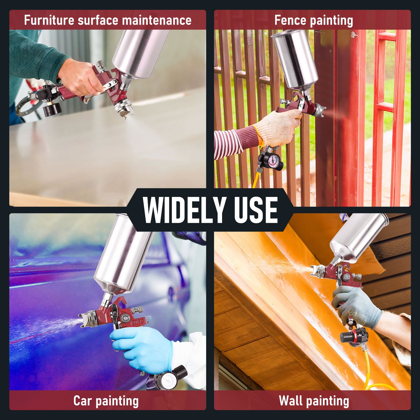 HVLP Spray Gun Gravity Feed Car Paint Sprayer Kit Air Regulator Gauge