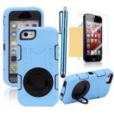 TPU Rubber Heavy Duty Armour Shock Proof case For iPhone 5 5S,with Stylus Pen,Screen Protector and Cleaning Cloth Black/Light Blue